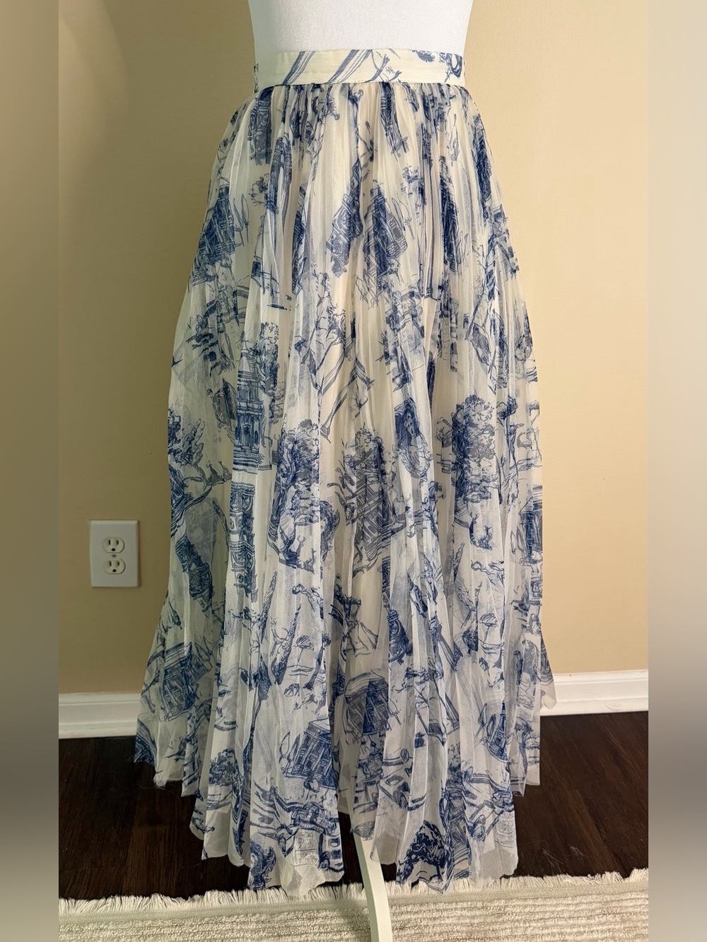 H&M Blue and White Toile Maxi Skirt